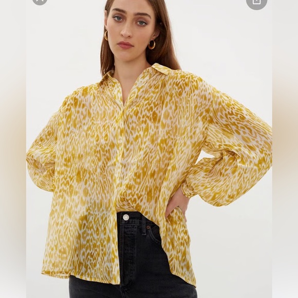 Anine Bing Tops - Anine Bing Caleb Shirt in Marigold Leo